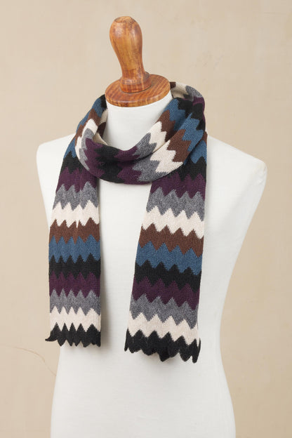 Bold Zigzags Zigzag Pattern Alpaca Blend Wrap Scarf from Peru