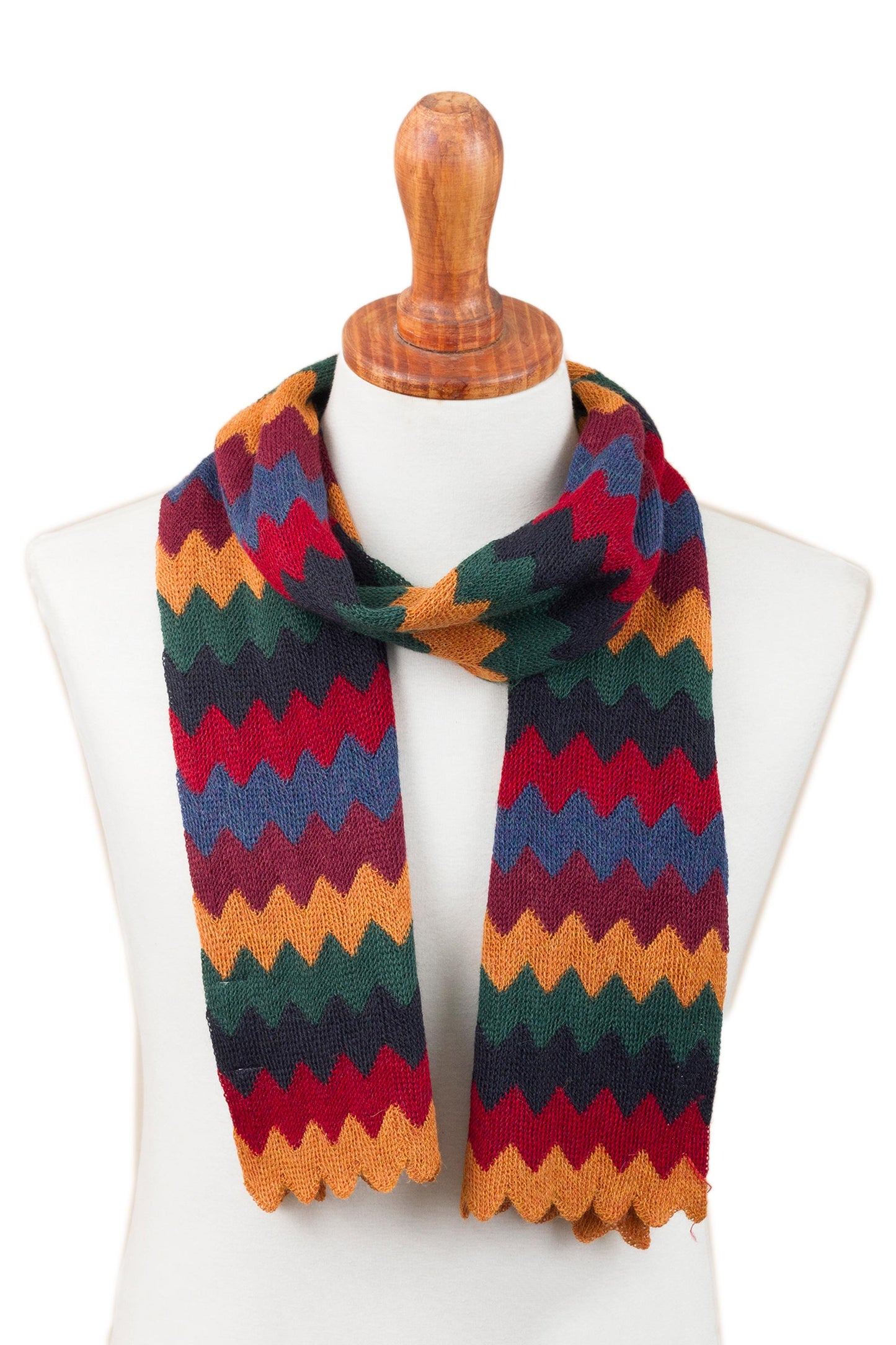 Festive Zigzags Knit Zigzag Alpaca Blend Wrap Scarf from Peru