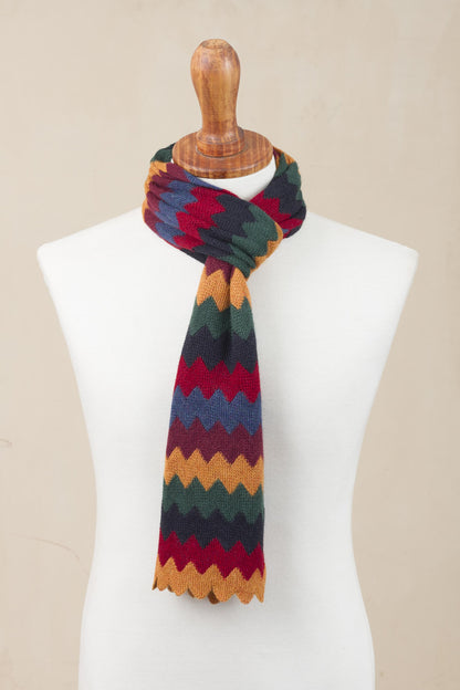 Festive Zigzags Knit Zigzag Alpaca Blend Wrap Scarf from Peru