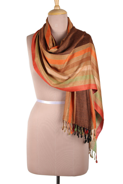 Multicolored Fusion Multicolored Striped Viscose Shawl from India