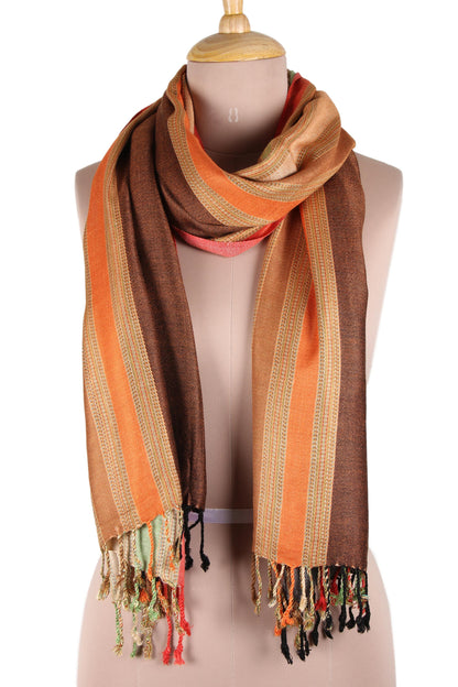 Multicolored Fusion Multicolored Striped Viscose Shawl from India