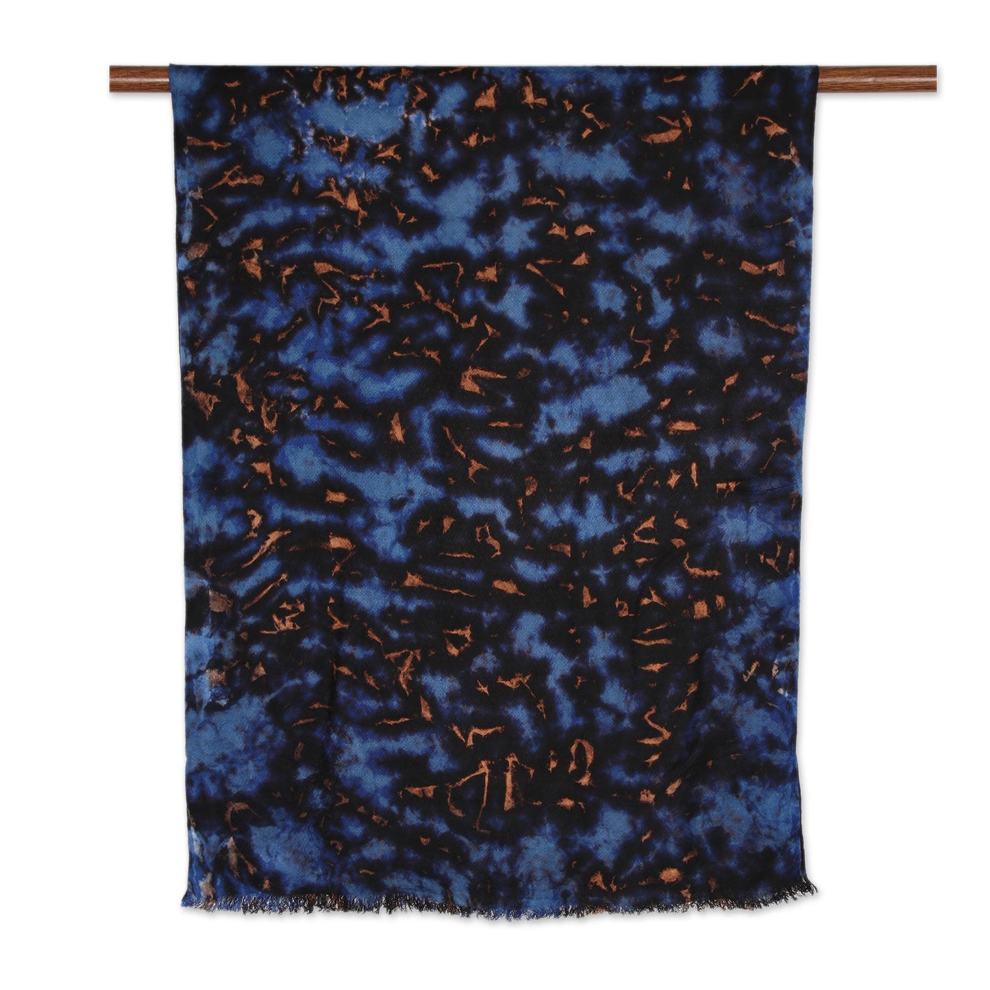 Blissful Fusion in Blue Blue and Caramel Viscose Shawl Crafted in India