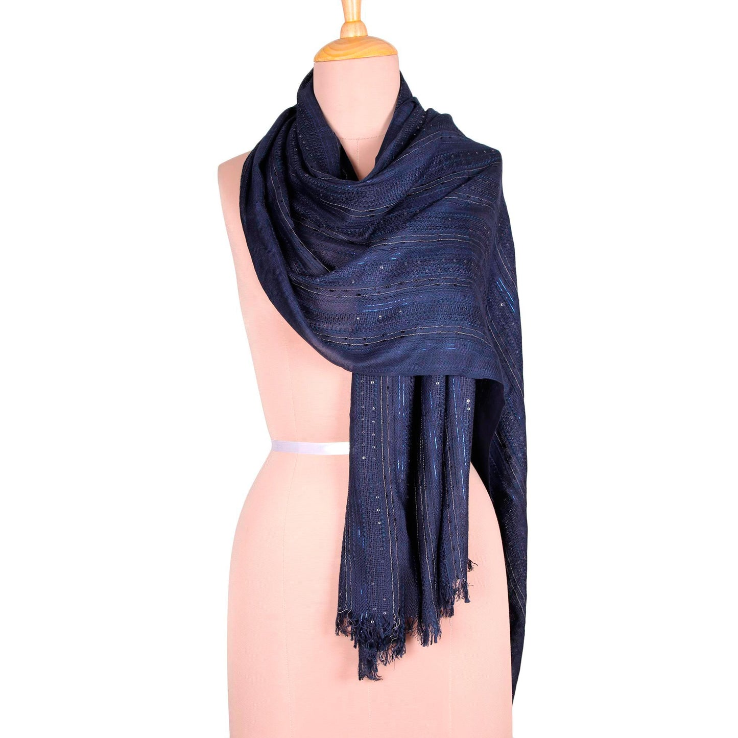 Sapphire Shimmer Embellished Viscose Blend Shawl in Indigo from India