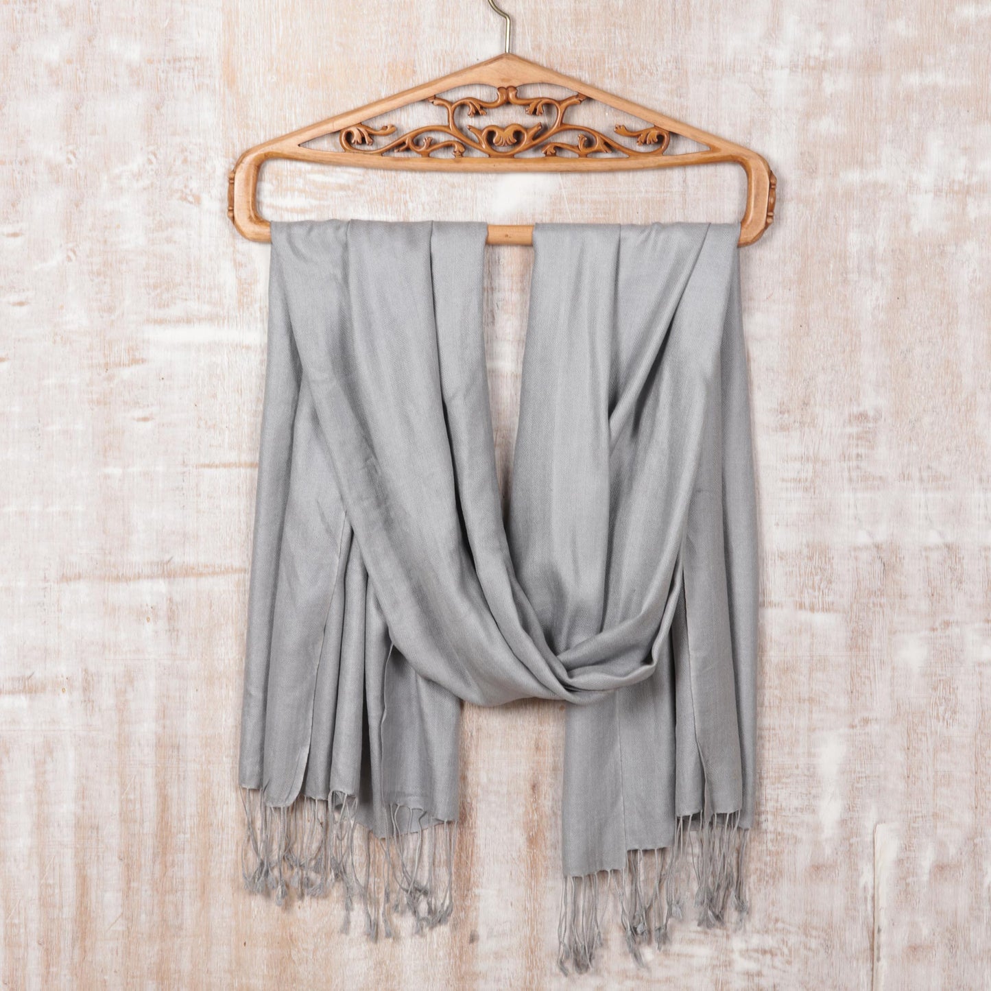 Silver Nights Pure Silk Shawl in Silver Grey from India