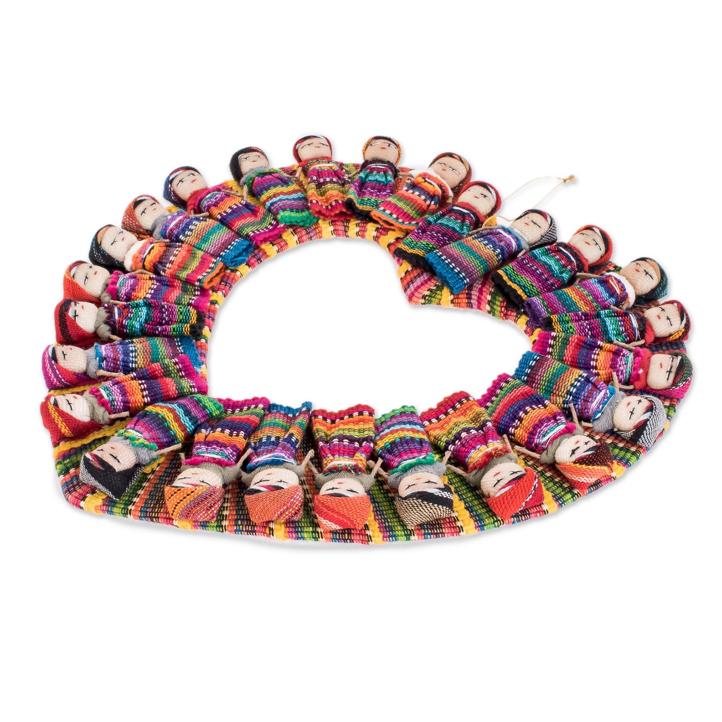 Quitapena Love Heart-Shaped Cotton Worry Doll Wreath from Guatemala