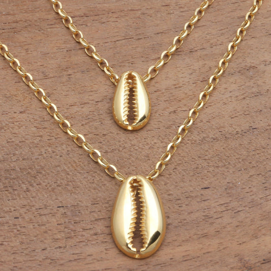 Cowry Shell Gold Plated Sterling Silver Cowry Shell Dangle Necklace