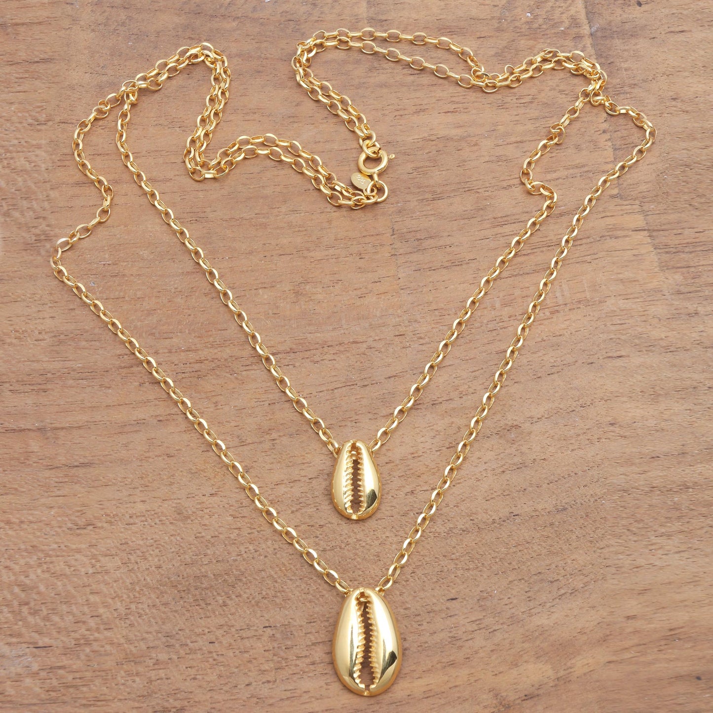 Cowry Shell Gold Plated Sterling Silver Cowry Shell Dangle Necklace