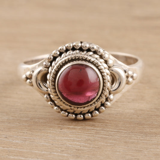 Gemstone Moon Garnet and Sterling Silver Cocktail Ring from India