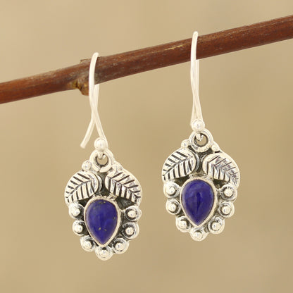 Teardrop Leaves Leaf-Themed Lapis Lazuli Dangle Earrings from india