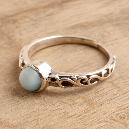 Sky Globe Wave Pattern Larimar Solitaire Ring from India