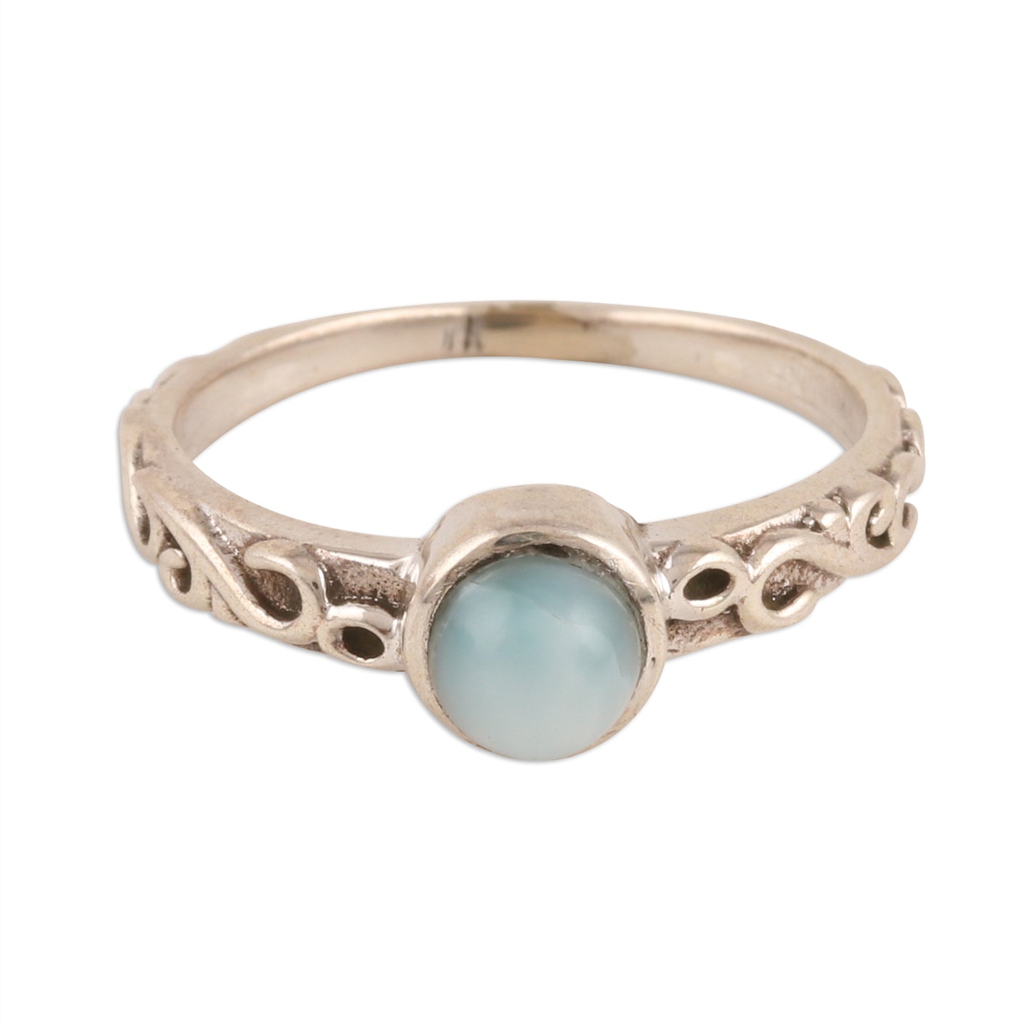 Sky Globe Wave Pattern Larimar Solitaire Ring from India