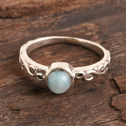 Sky Globe Wave Pattern Larimar Solitaire Ring from India