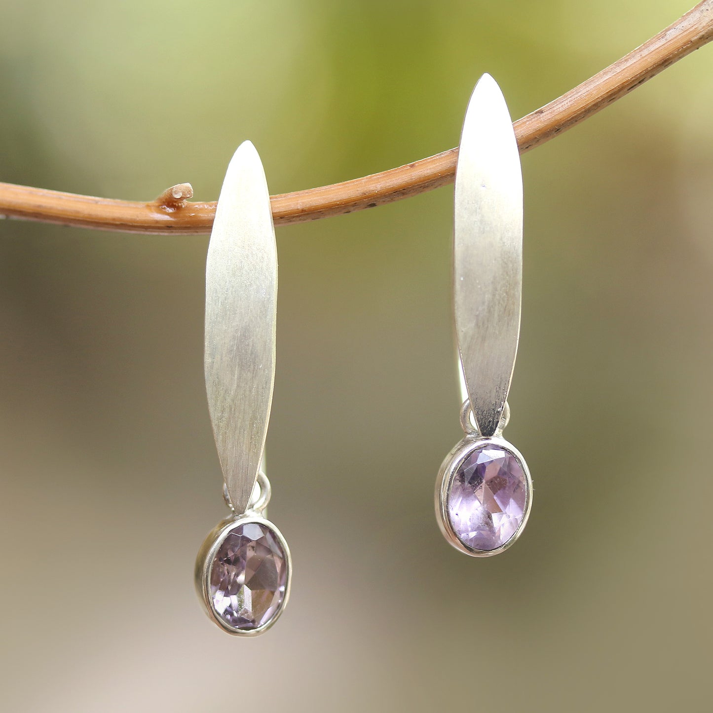 Elegant Ellipses Elliptical Amethyst Dangle Earrings from Bali