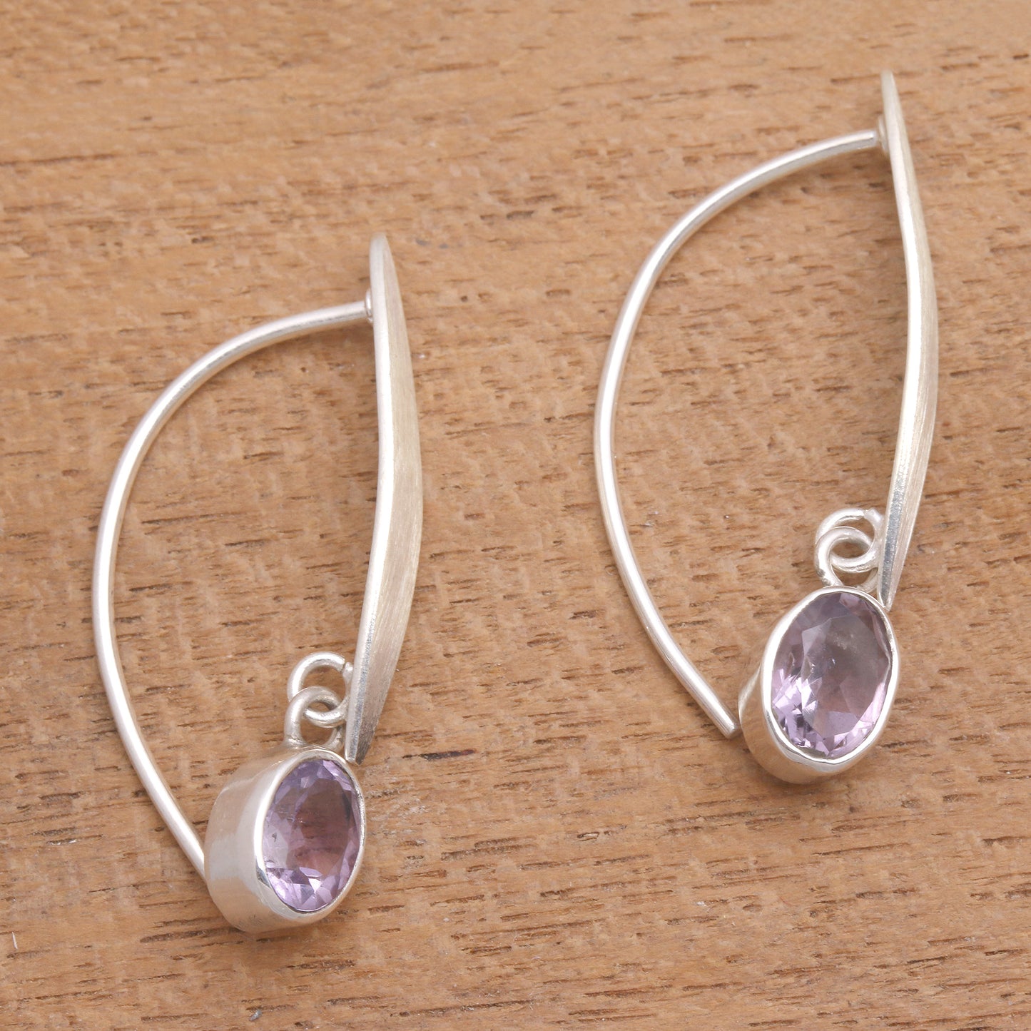 Elegant Ellipses Elliptical Amethyst Dangle Earrings from Bali