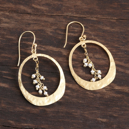 Moon Rain Gold Plated Cultured Pearl Dangle Earrings from India