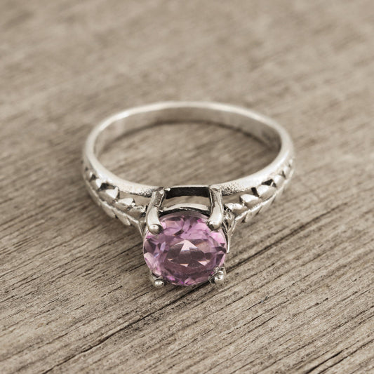 Sparkling Crown Faceted Amethyst Solitaire Ring Crafted in India