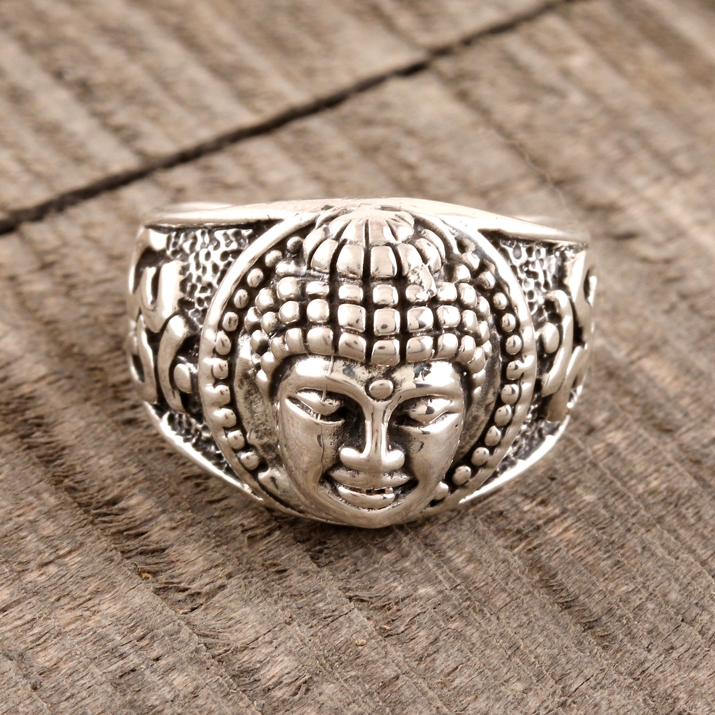 Meditating Buddha Sterling Silver Buddha Band Ring from India