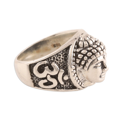 Meditating Buddha Sterling Silver Buddha Band Ring from India