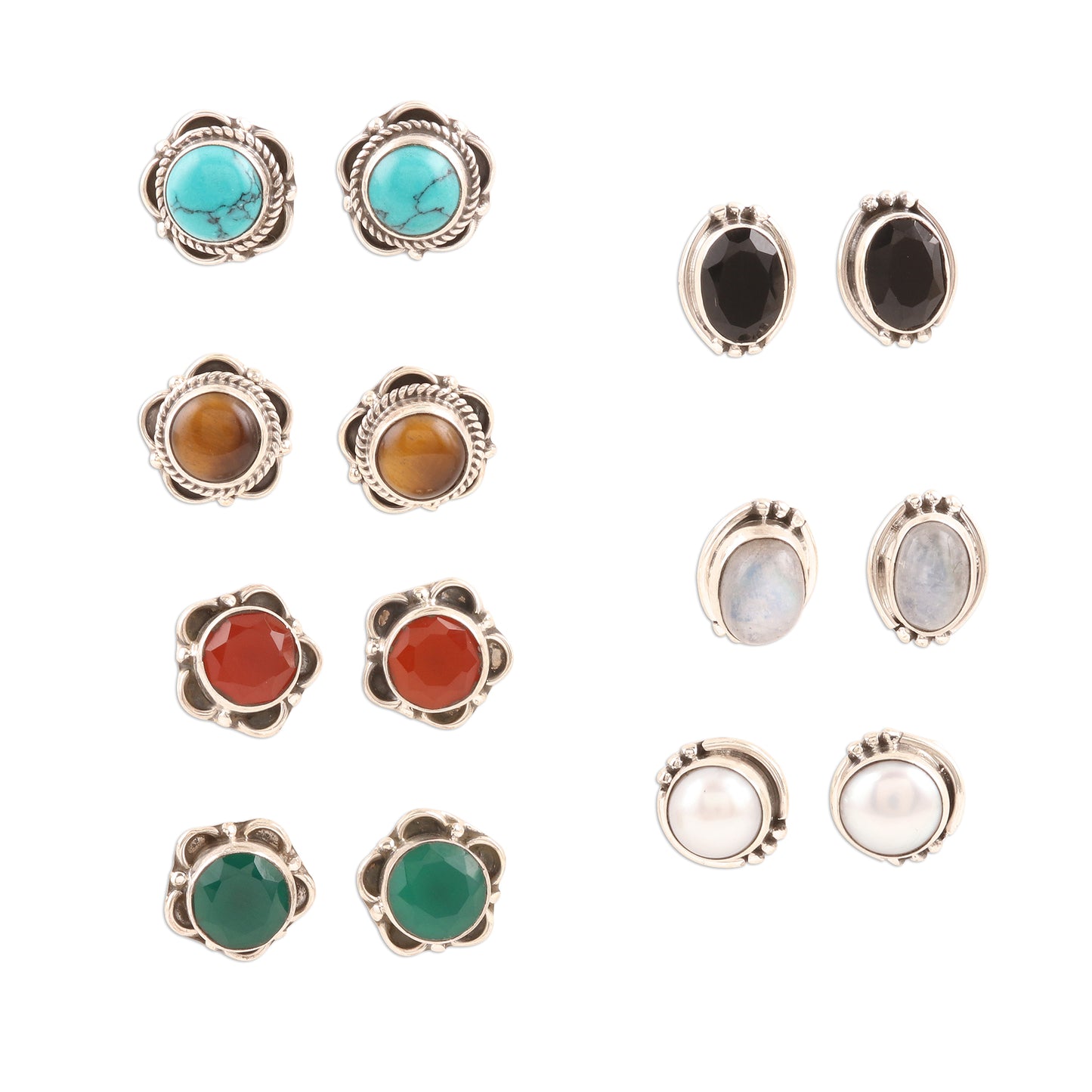 Everyday Pairs Artisan Crafted Multi-Gemstone Stud Earrings (Set of 7)