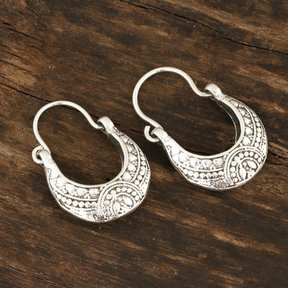 Mystic Cradle Sterling Silver Hoop Earrings Crafted in India