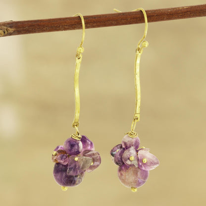 Gemstone Burst Purple Quartz Beaded Dangle Earrings from India