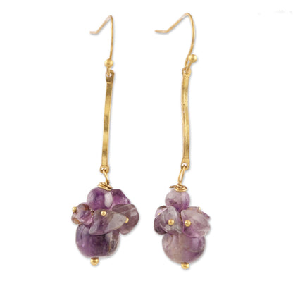 Gemstone Burst Purple Quartz Beaded Dangle Earrings from India