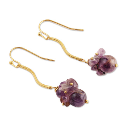 Gemstone Burst Purple Quartz Beaded Dangle Earrings from India