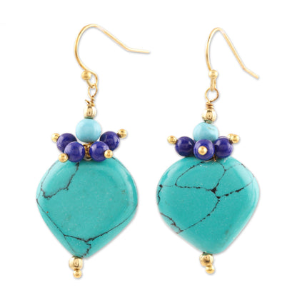 Upturned Drops Sky Blue Resin Beaded Cluster Earrings from India