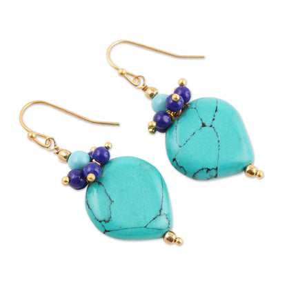 Upturned Drops Sky Blue Resin Beaded Cluster Earrings from India