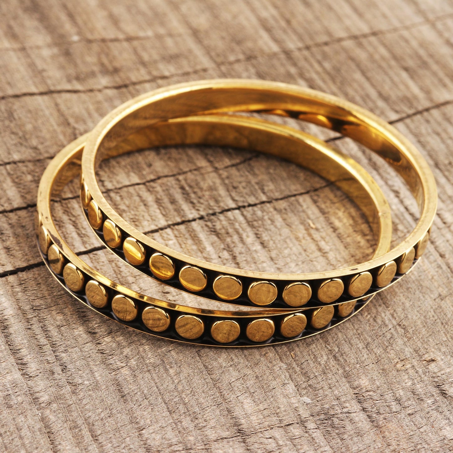 Delightful Dots Dot Pattern Brass Bangle Bracelets from India (Pair)