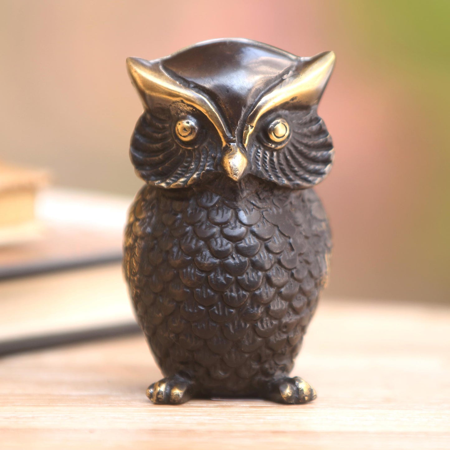 Dark Owl Antiqued Brass Owl Figurine Crafted in Bali