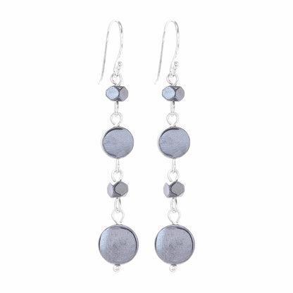 Grey Gleam Natural Hematite Dangle Earrings from Thailand