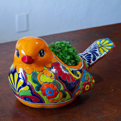 Colorful Dove Talavera-Style Ceramic Dove Planter from Mexico