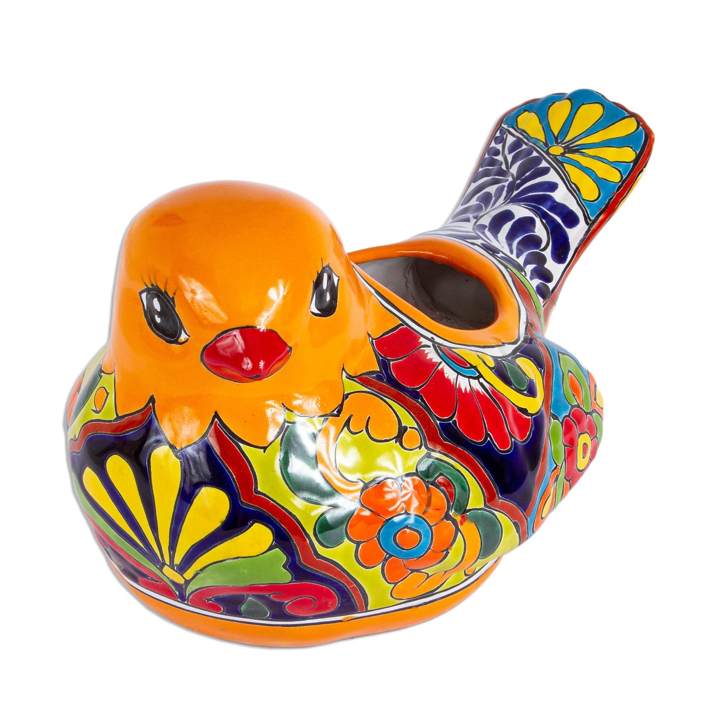 Colorful Dove Talavera-Style Ceramic Dove Planter from Mexico