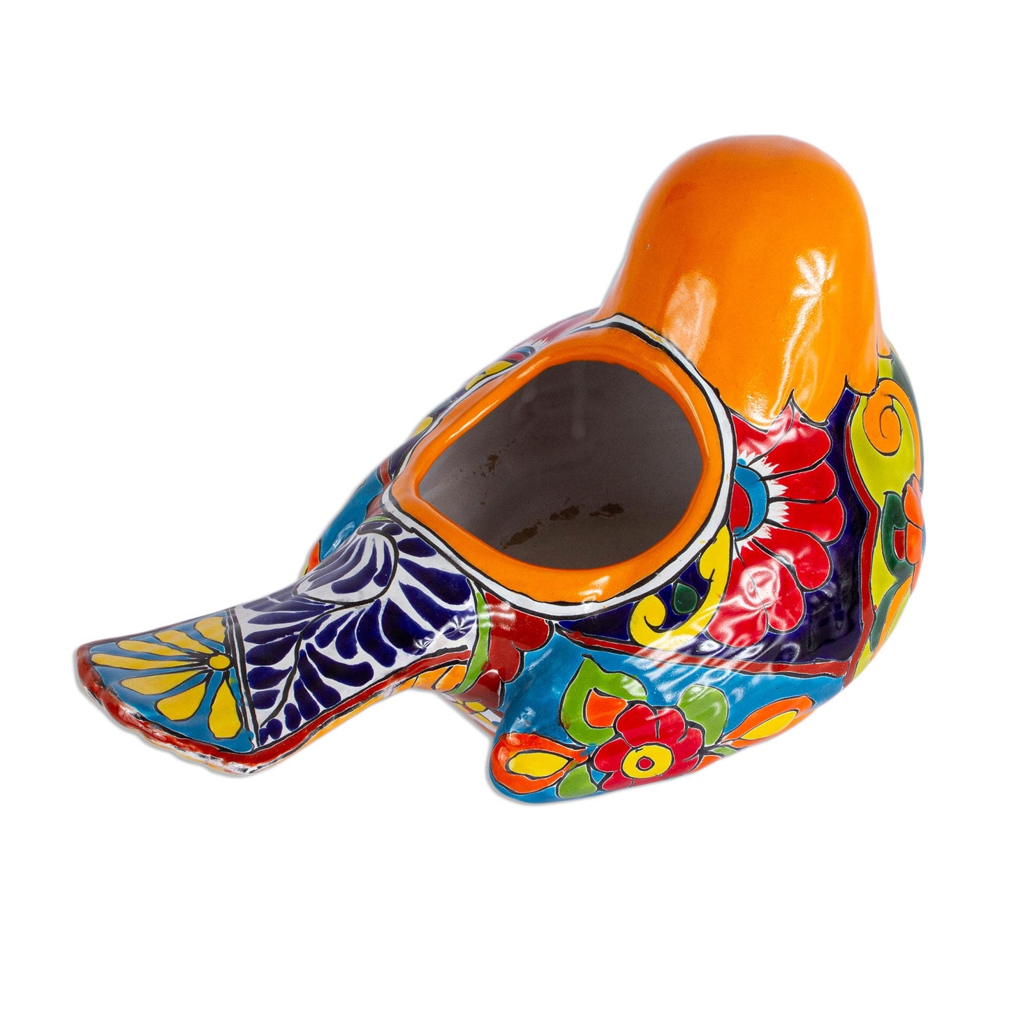 Colorful Dove Talavera-Style Ceramic Dove Planter from Mexico