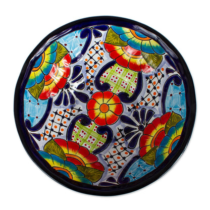 Raining Flowers Mexican Talavera Style Ceramic Serving Bowl