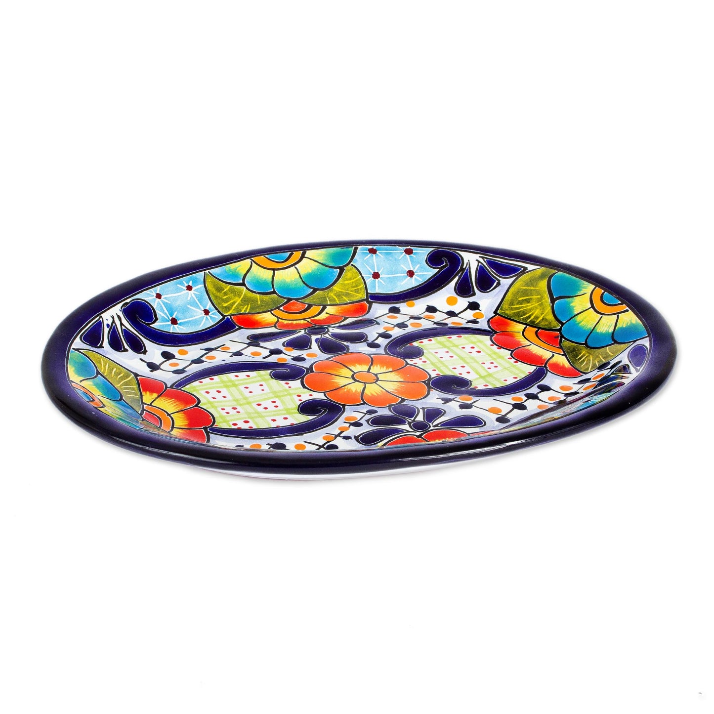 Raining Flowers Mexican Talavera Ceramic Oval Serving Plate