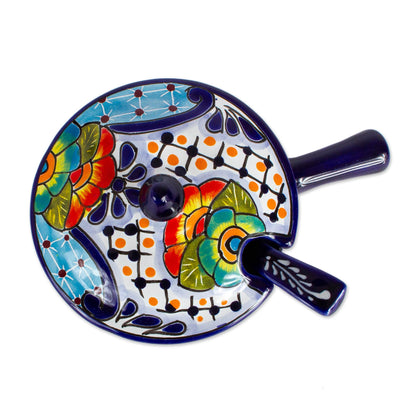 Raining Flowers Mexican Talavera Style Covered Salsa Dish with Spoon