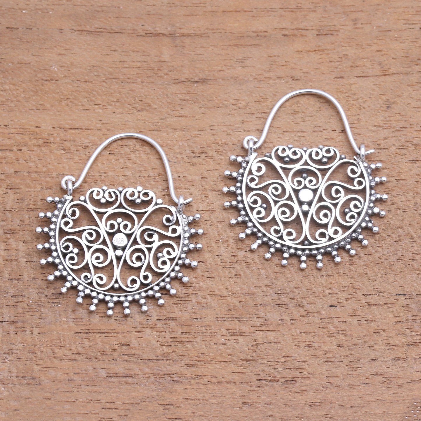 Balinese Delight Swirling Openwork Sterling Silver Hoop Earrings from Bali