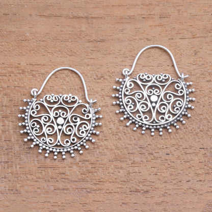 Balinese Delight Swirling Openwork Sterling Silver Hoop Earrings from Bali