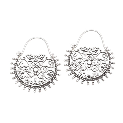 Balinese Delight Swirling Openwork Sterling Silver Hoop Earrings from Bali