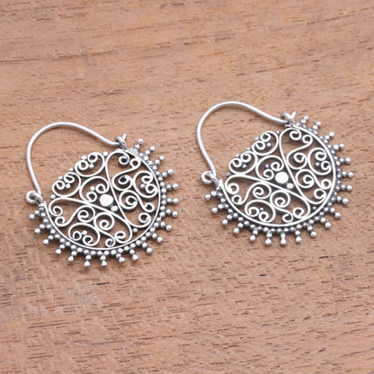 Balinese Delight Swirling Openwork Sterling Silver Hoop Earrings from Bali