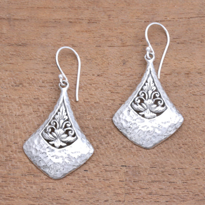 Floral Kites Kit-Shaped Sterling Silver Dangle Earrings from Bali