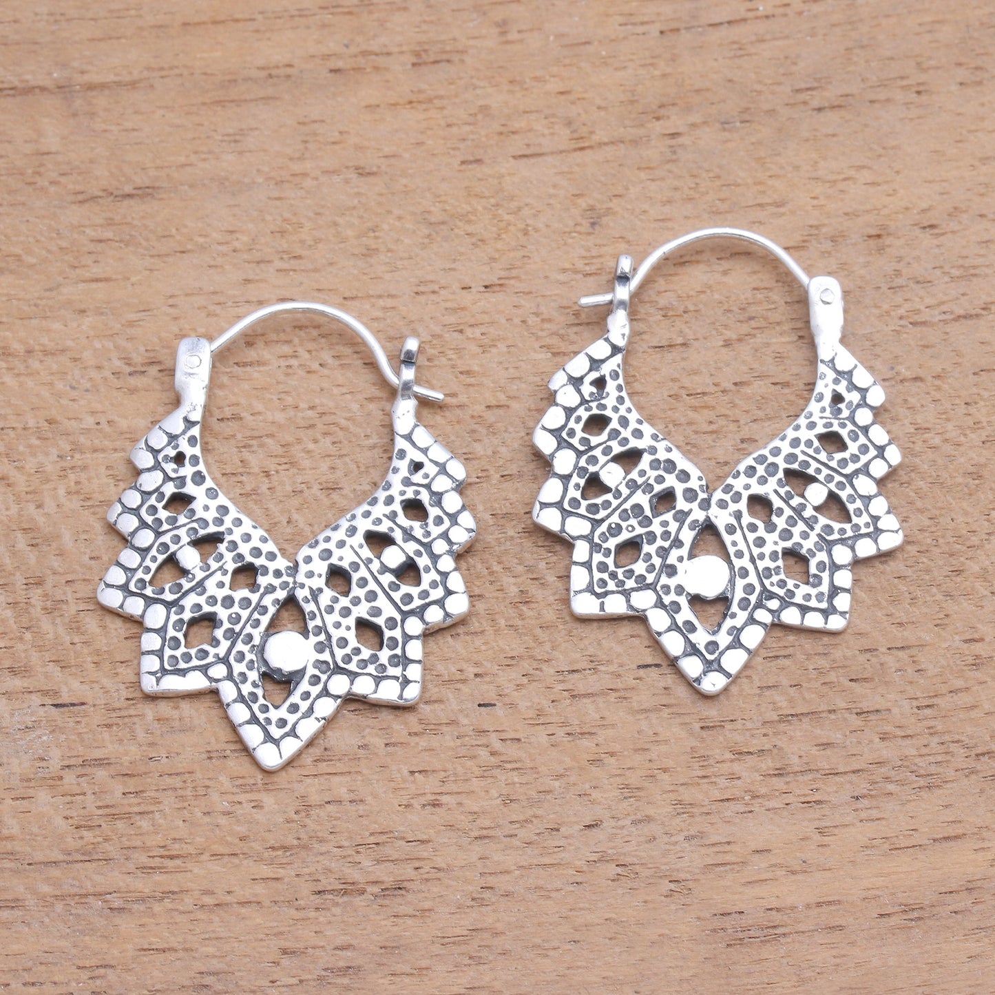 Beautiful Pattern Patterned Sterling Silver Hoop Earrings from Bali