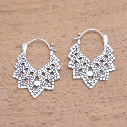 Beautiful Pattern Patterned Sterling Silver Hoop Earrings from Bali