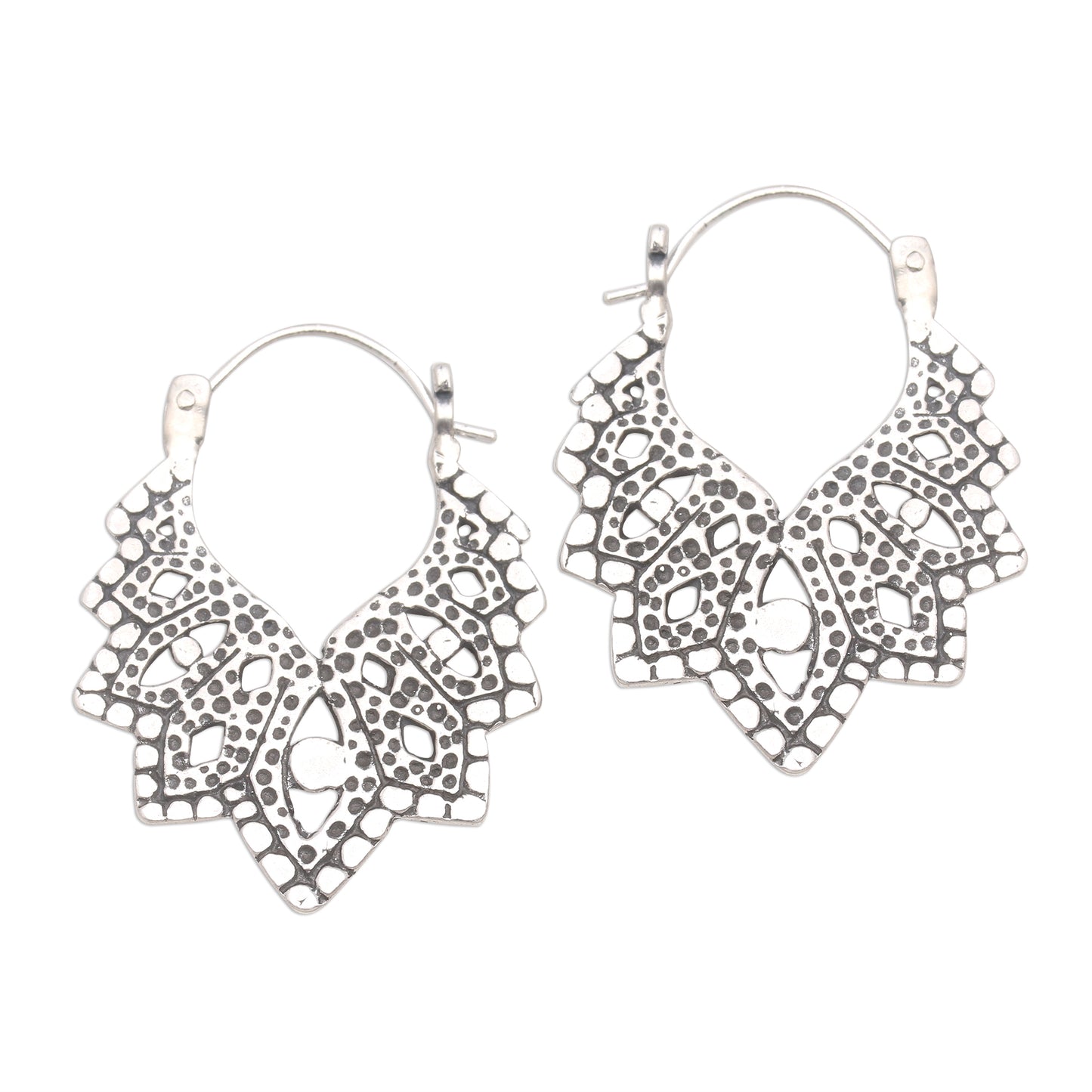 Beautiful Pattern Patterned Sterling Silver Hoop Earrings from Bali