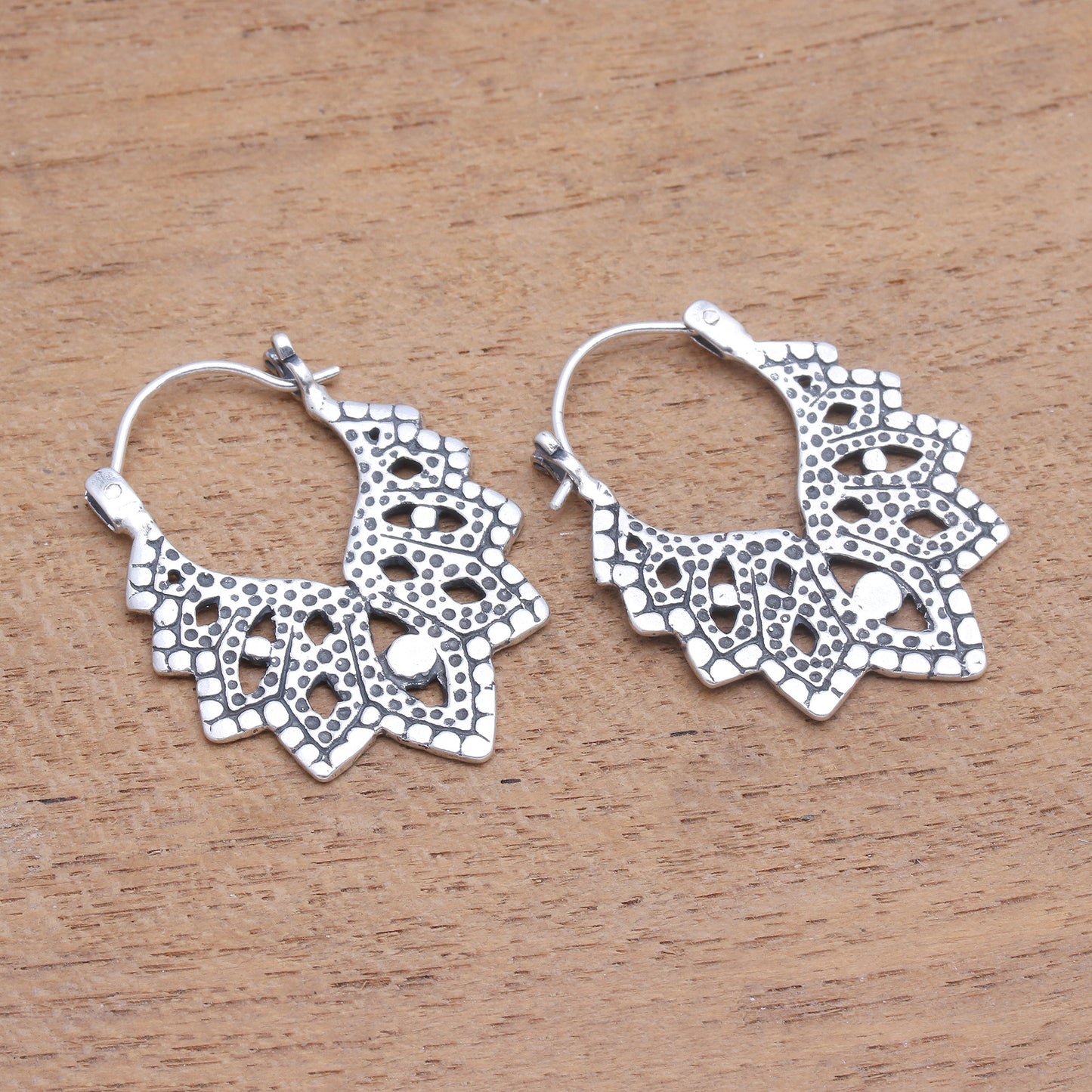 Beautiful Pattern Patterned Sterling Silver Hoop Earrings from Bali