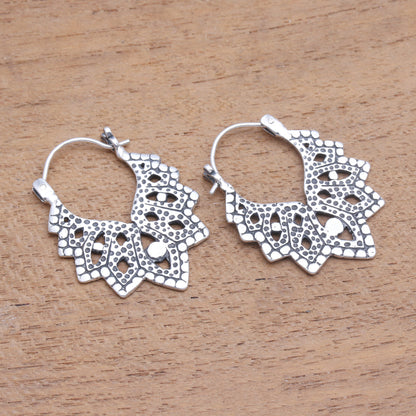 Beautiful Pattern Patterned Sterling Silver Hoop Earrings from Bali