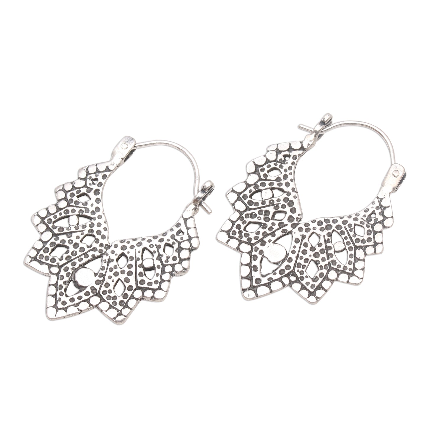 Beautiful Pattern Patterned Sterling Silver Hoop Earrings from Bali