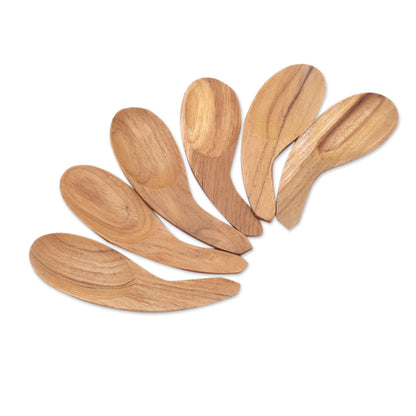 Stylish Meal Curved Teak Wood Scoops from Bali (Set of 6)